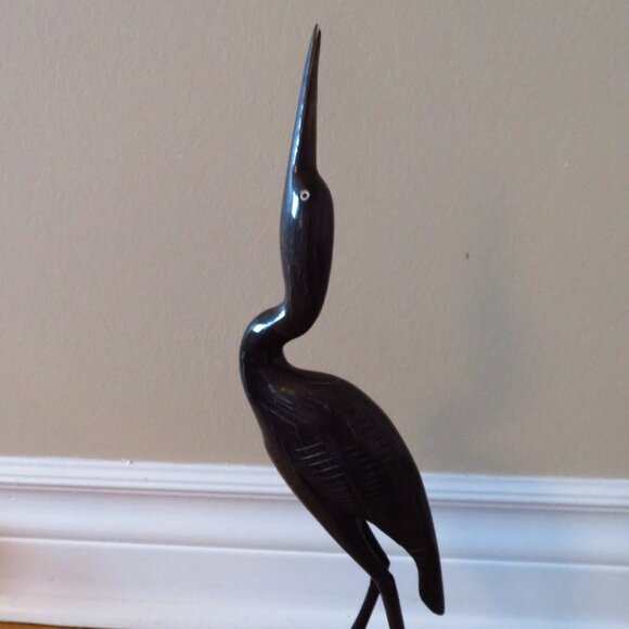 Vintage 60s Bird Stork Egret Heron Crane Carved Horn Figurine Sculpture - Picture 1 of 8